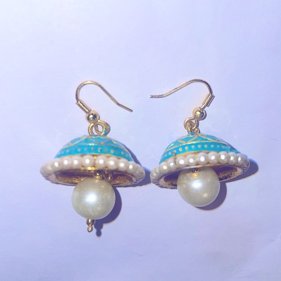 Gold Plated Vintage Meenakari Jhumka with Pearl Drop Earrings - Picture 5 of 5